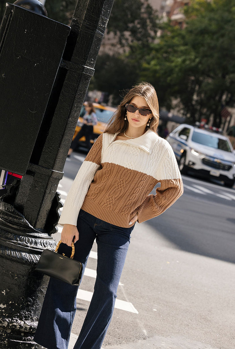 Petite Studio's Rowen Wool Sweater in Ivory & Caramel 