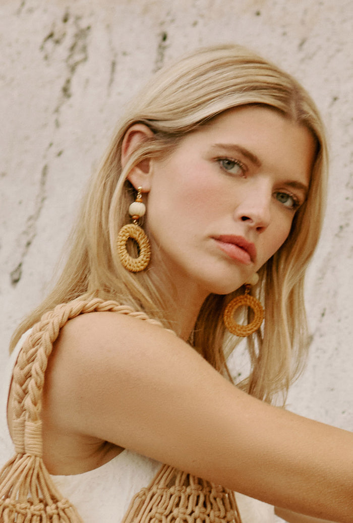 Petite Studio's Boho Rattan Braid Drop Earrings