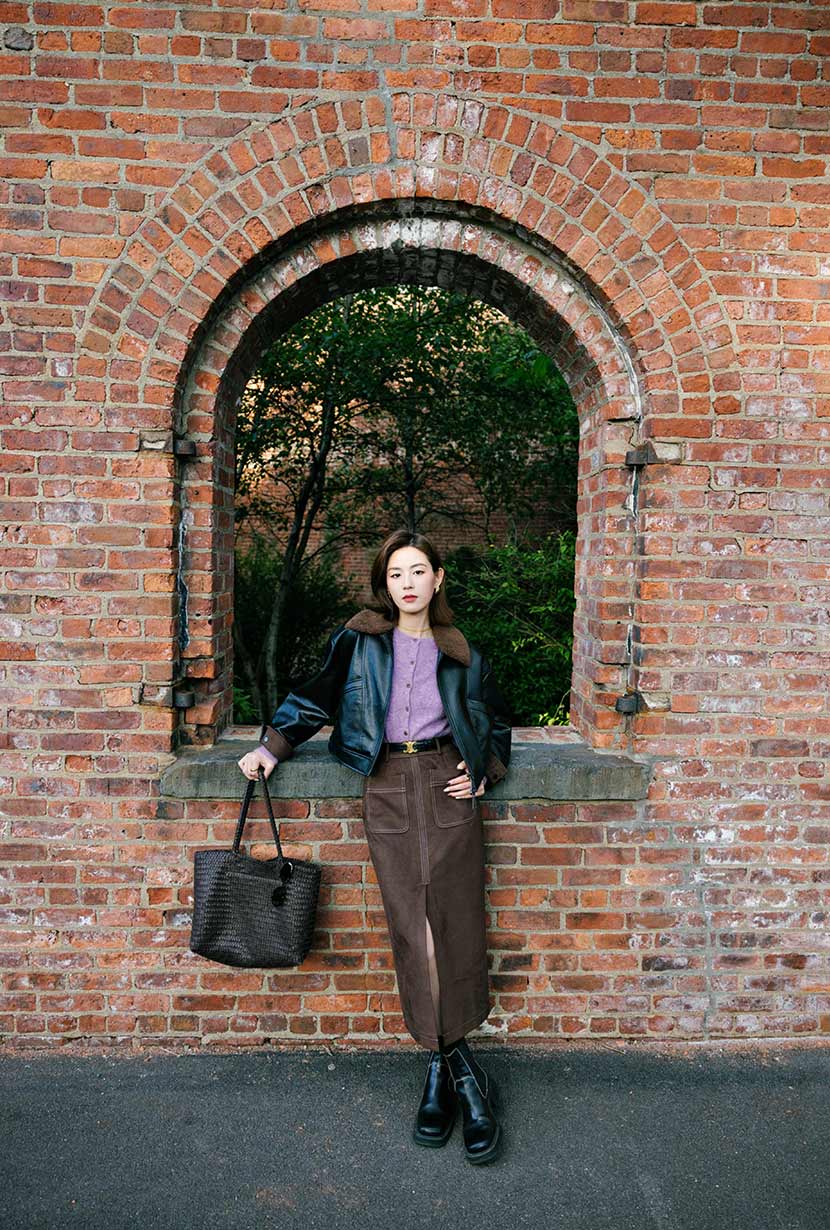 Petite Studio's Debbie Wool Pencil Skirt in Chocolate