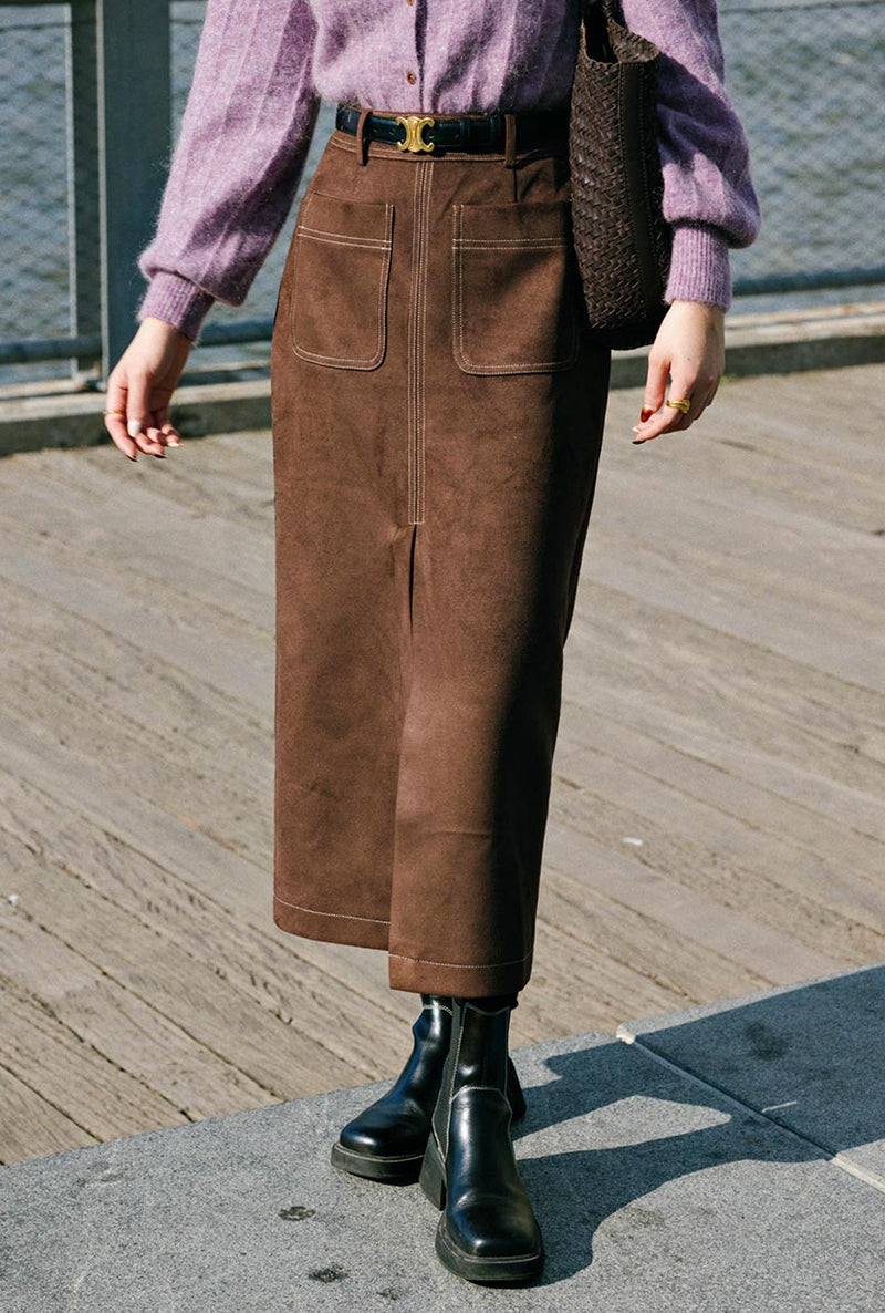 Petite Studio's Debbie Wool Pencil Skirt in Chocolate