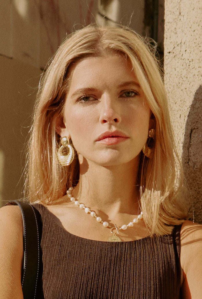 Petite Studio's Gold Moon Statement Drop Earrings