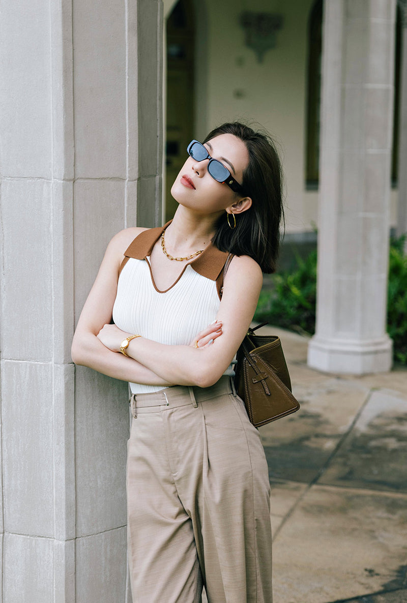 Petite Studio's Jody Knit Top in Ivory and Camel