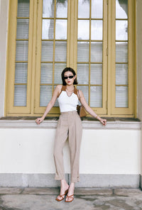 Petite Studio's Jody Knit Top in Ivory and Camel