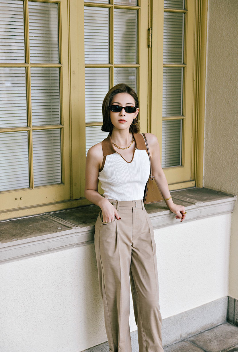 Petite Studio's Jody Knit Top in Ivory and Camel