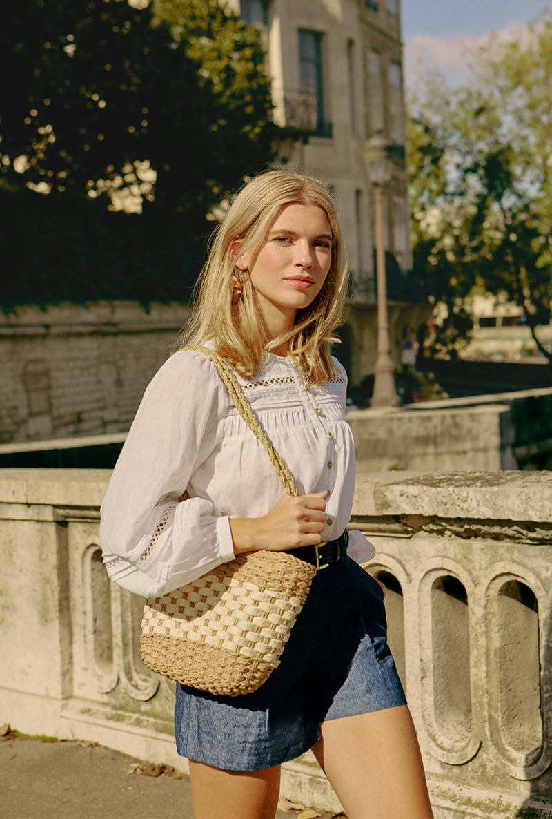 Petite Studio NYC's Elyna Linen Blouse in White