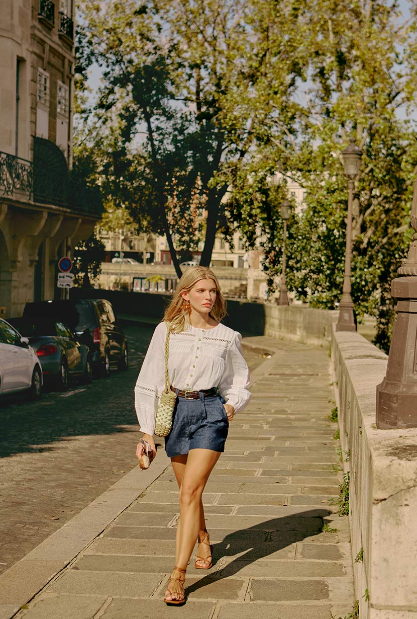 Petite Studio NYC's Elyna Linen Blouse in White