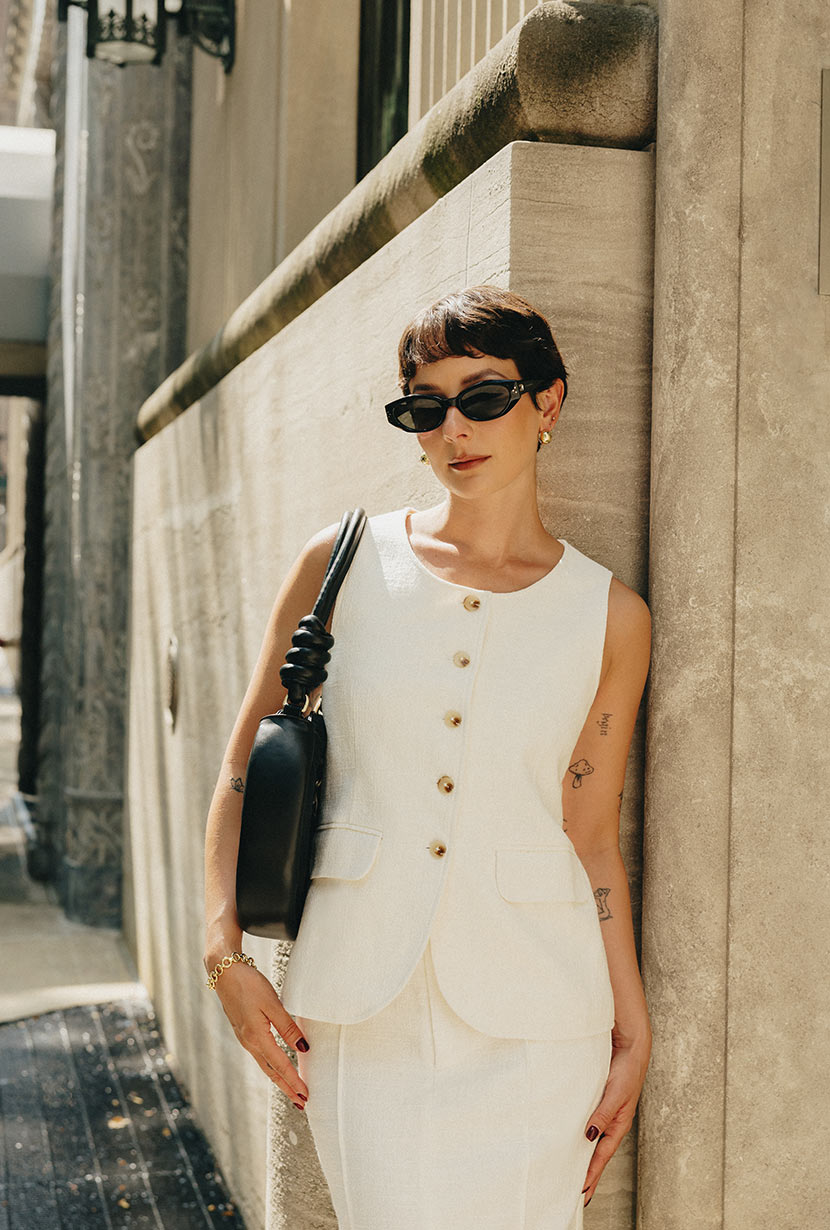 Petite Studio NYC's Ines Linen Vest in White