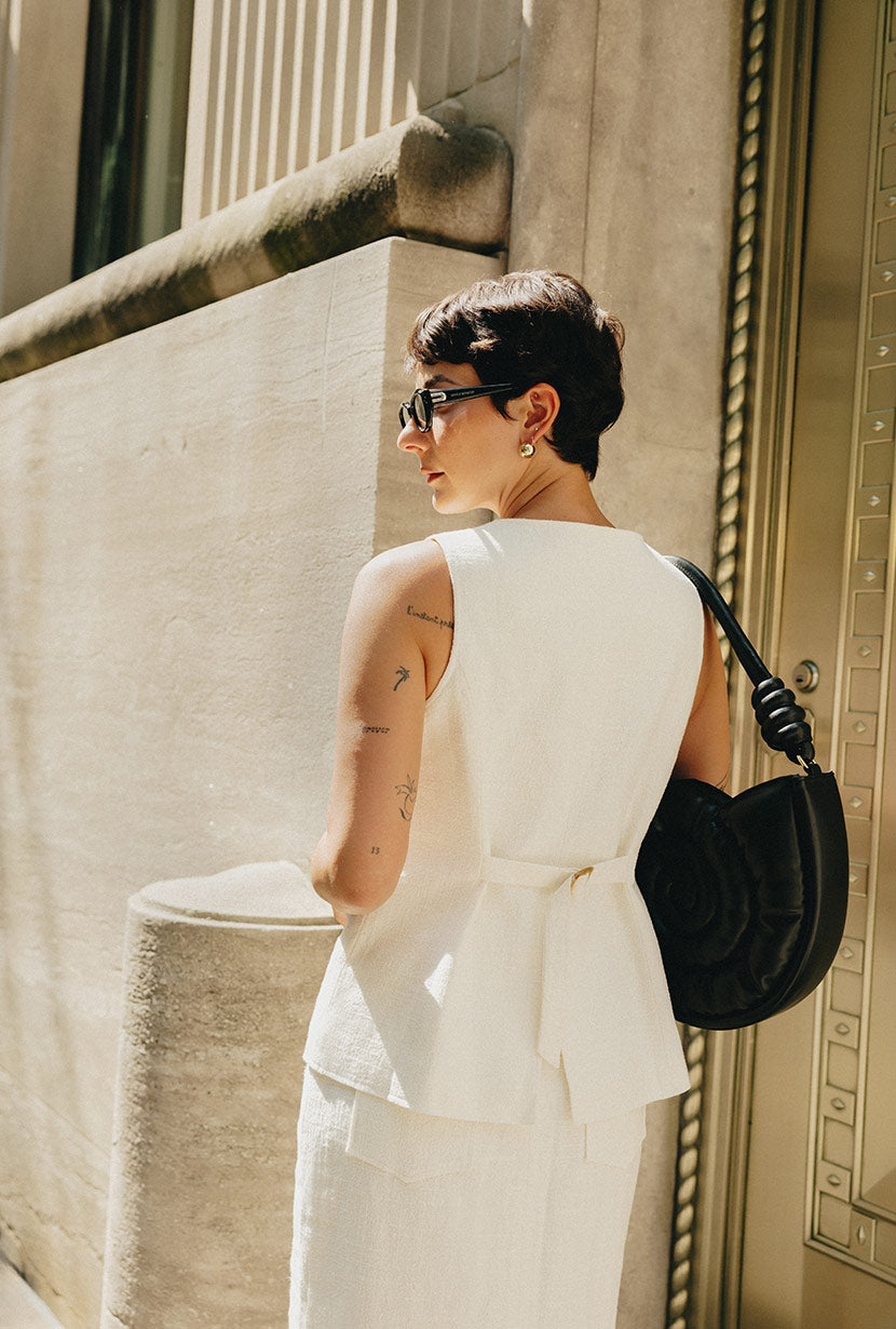 Petite Studio NYC's Ines Linen Vest in White