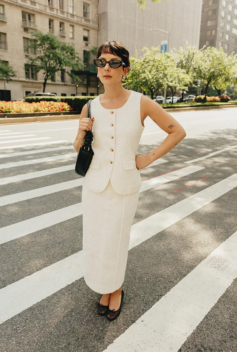 Petite Studio NYC's Ines Linen Vest in White