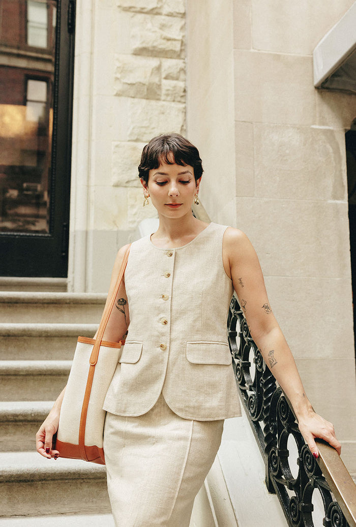 Petite Studio NYC's Ines Linen Vest in Oat