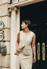 Petite Studio NYC's Ines Linen Vest in Oat