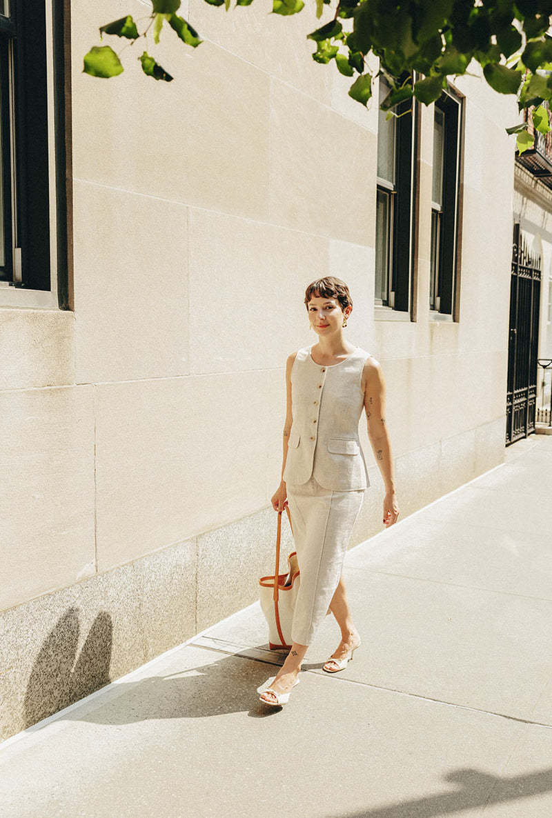 Petite Studio NYC's Ines Linen Vest in Oat