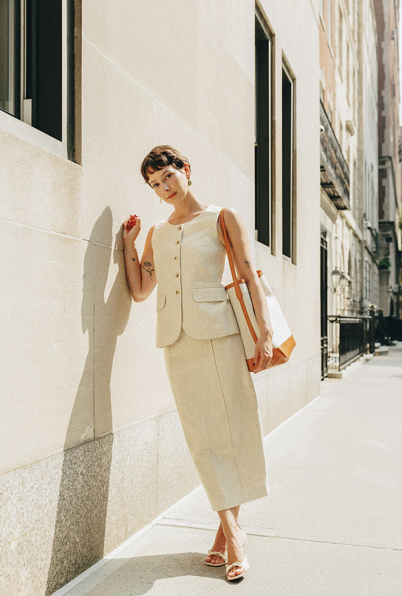 Petite Studio NYC's Ines Linen Vest in Oat