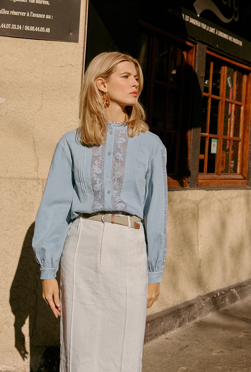 Petite Studio NYC's Aerin Blouse in Denim Blue