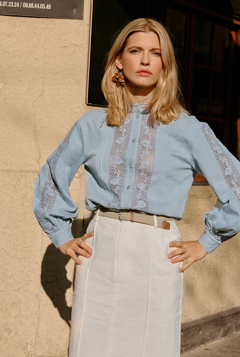 Petite Studio NYC's Aerin Blouse in Denim Blue