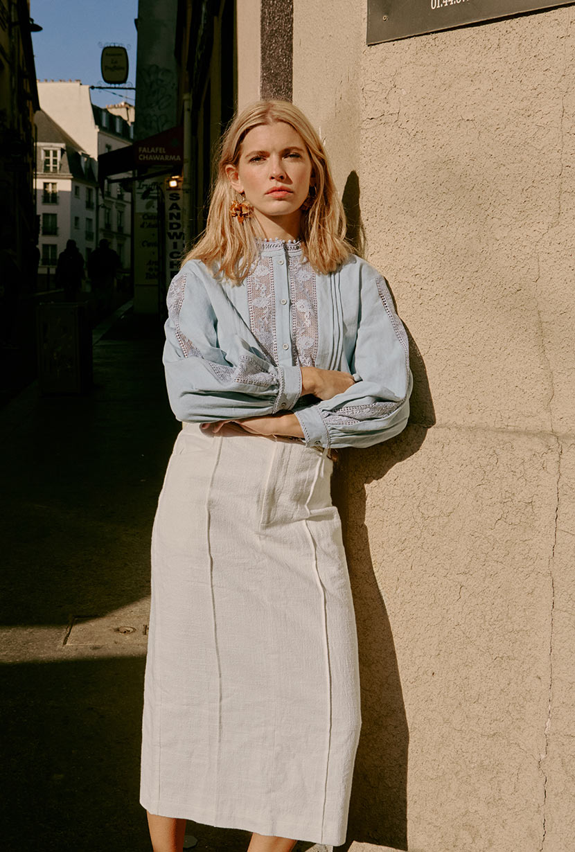 Petite Studio NYC's Aerin Blouse in Denim Blue