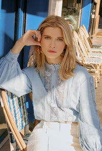 Petite Studio NYC's Aerin Blouse in Denim Blue