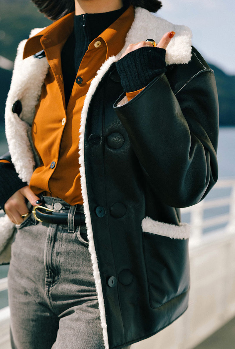 Petite Studio's Marron Reversible Jacket in Faux Teddy Fur