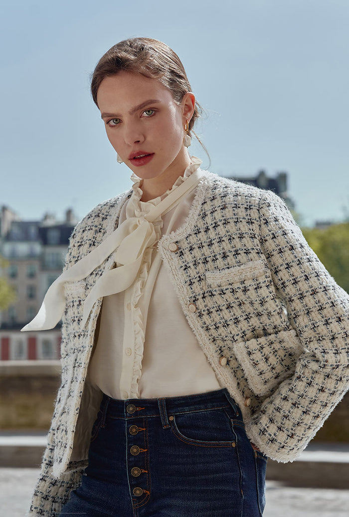 Petite Studio's Jackie Wool Tweed Jacket in Ivory