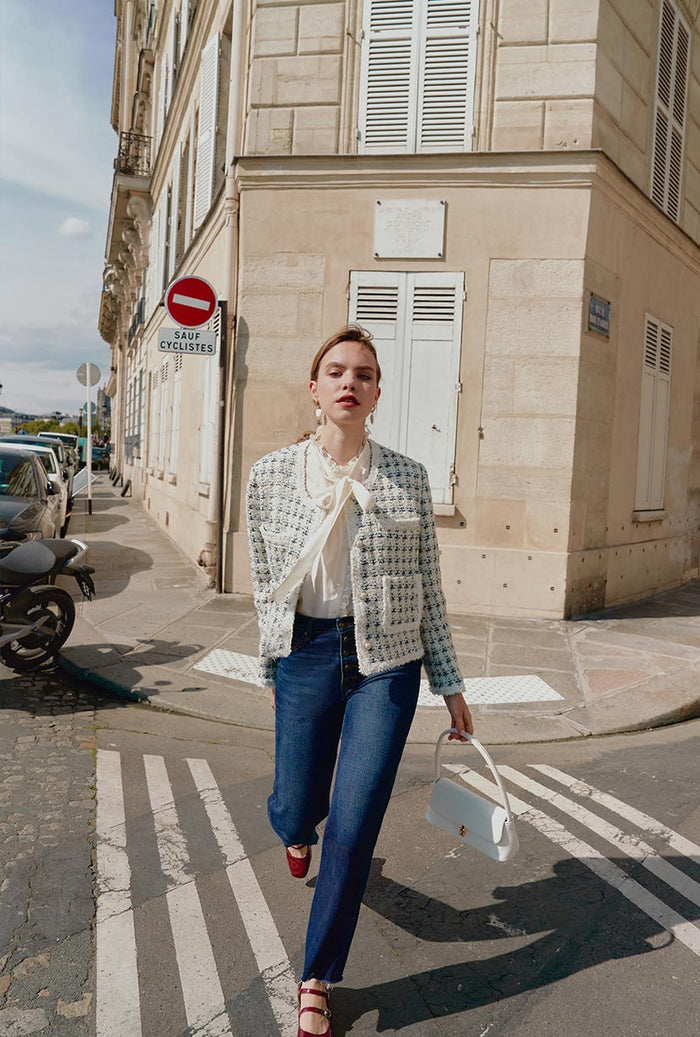 Petite Studio's Jackie Wool Tweed Jacket in Ivory