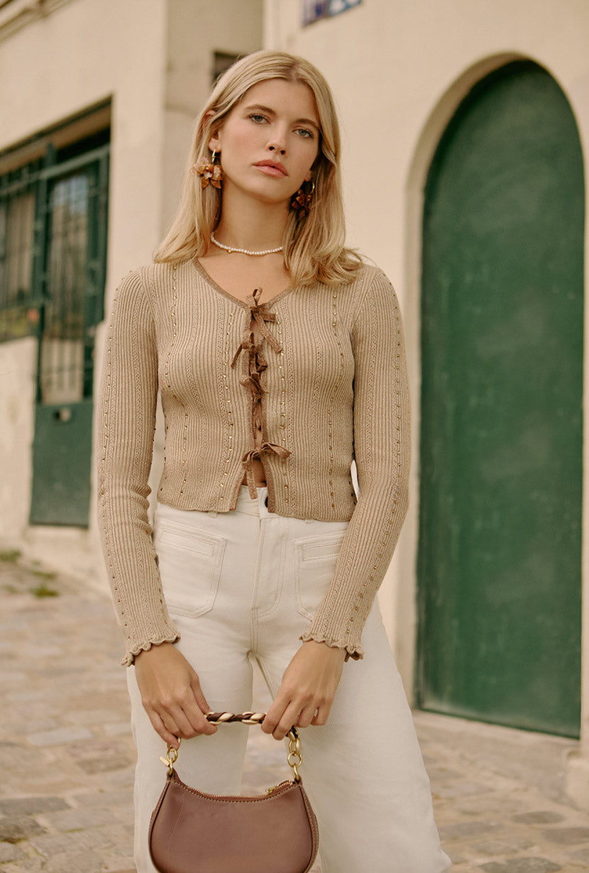 Petite Studio NYC's Reine Cotton Cardigan in Camel