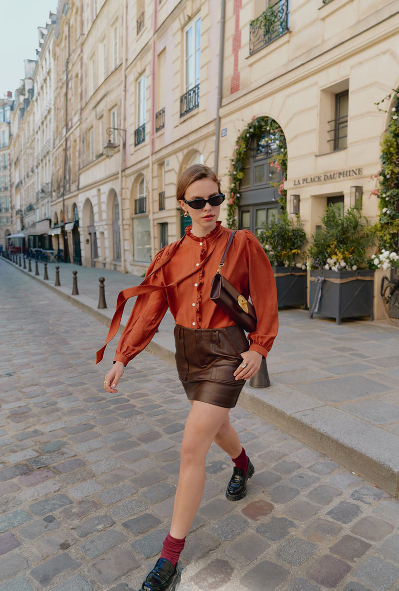 Petite Studio's Andy Leather Skirt in Brown 