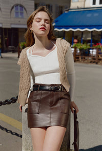 Petite Studio's Andy Leather Skirt in Brown 