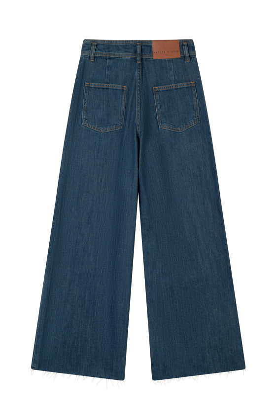 Petite Studio NYC's Sevilla High Rise Wide Leg Jeans in Vintage Indigo