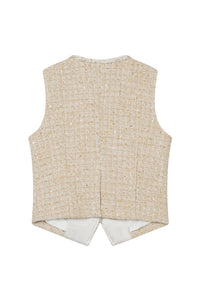 Petite Studio's Jamina Cotton Blend Tweed Vest in Camel