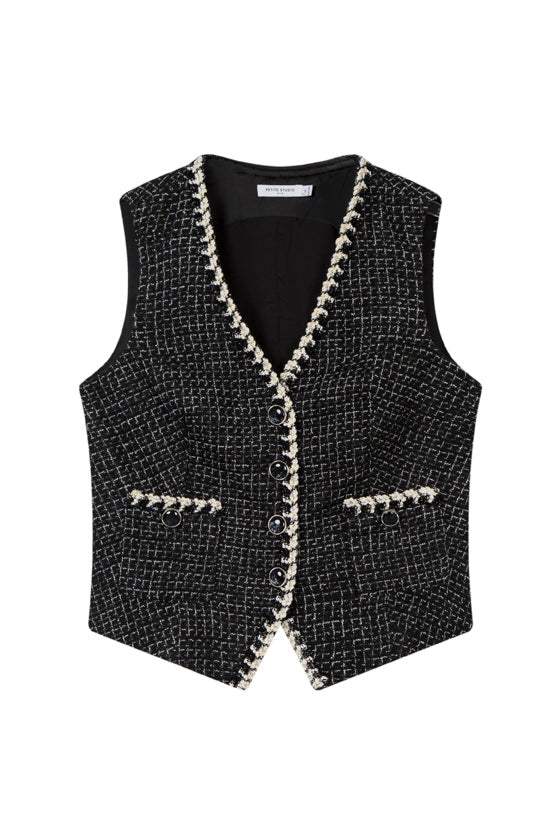 Measurements for Jamina Cotton Blend Tweed Vest in Black