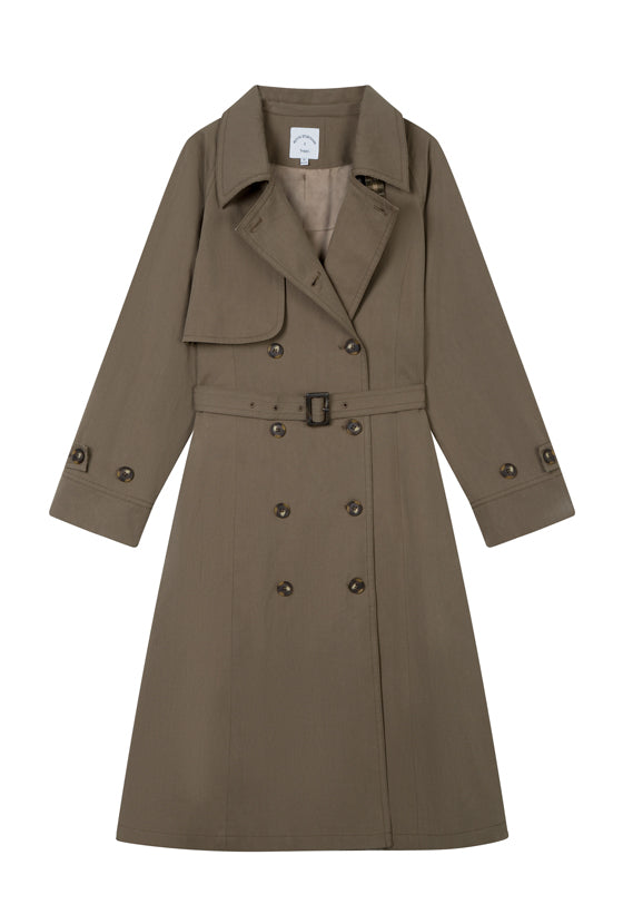 Petite Studio's Hagar Trench Coat in Olive Brown