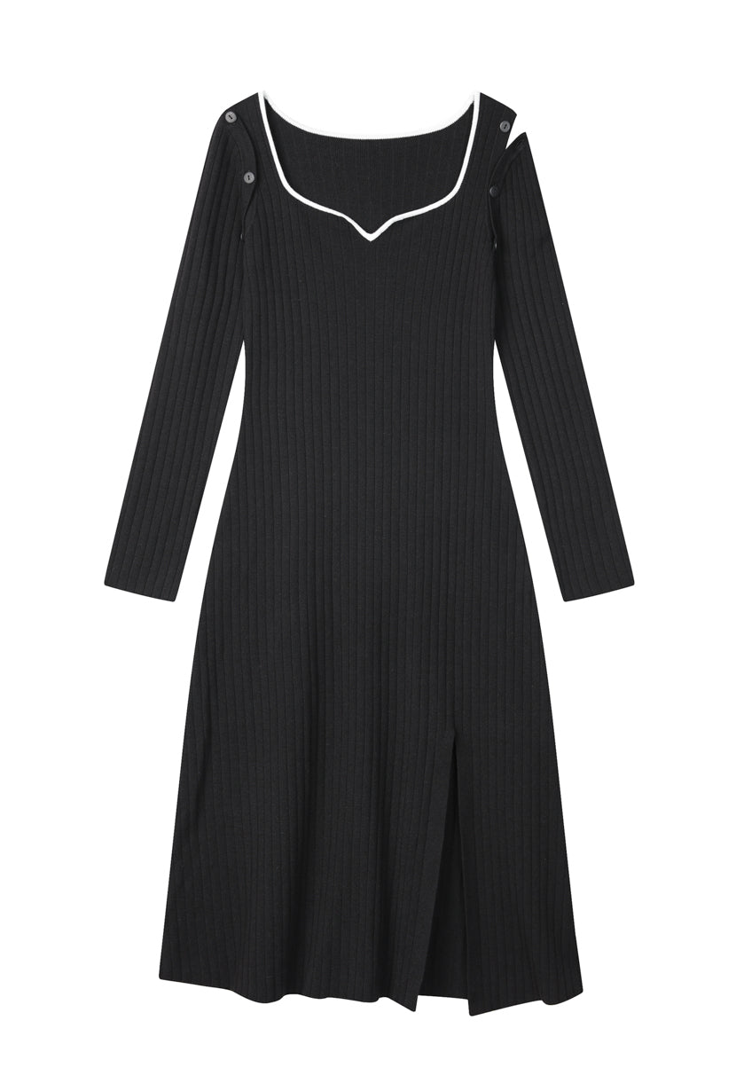 Ophelia Adjustable Sleeve Knit Dress - Black