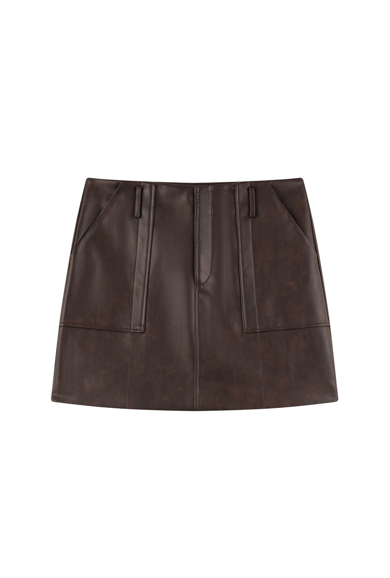 Petite Studio's Andy Leather Skirt in Brown 