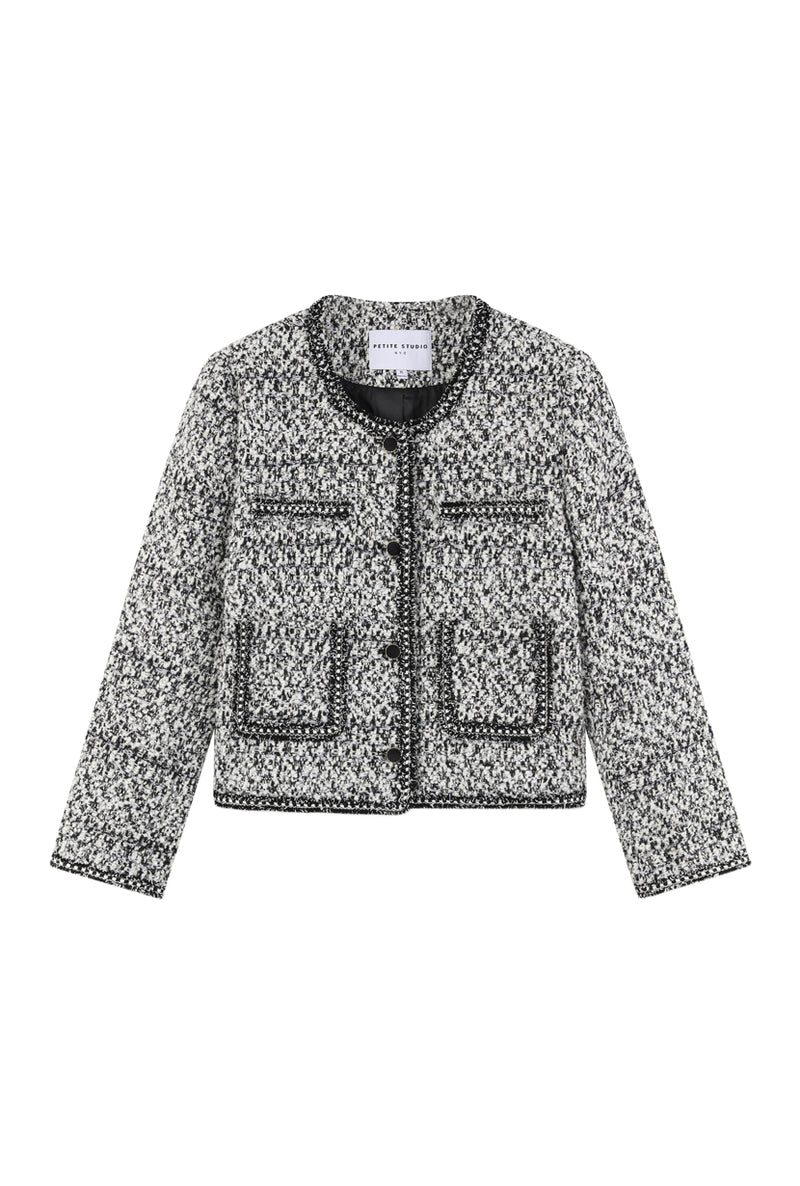 Petite Studio's Jackie Wool Tweed Jacket in Grey