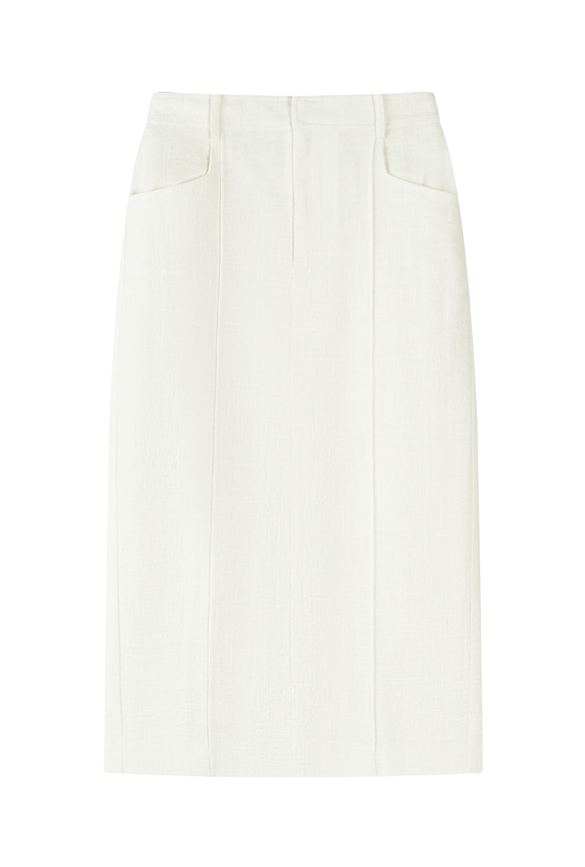 Petite Studio NYC's Teigan Linen Pencil Skirt in White