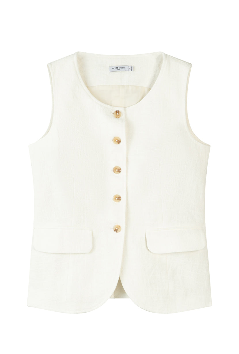 Petite Studio NYC's Ines Linen Vest in White