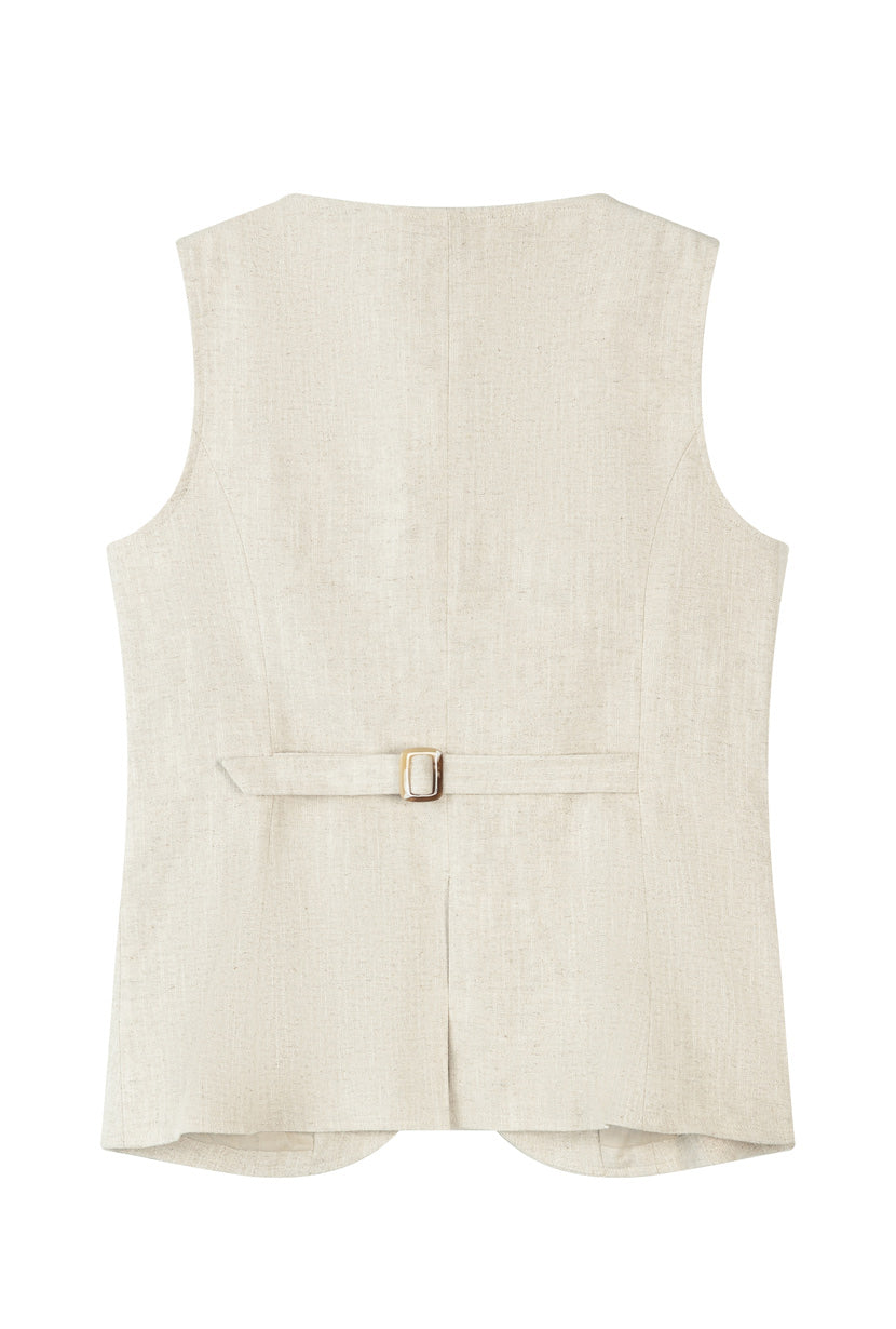 Petite Studio NYC's Ines Linen Vest in Oat