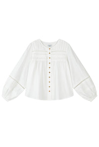 Petite Studio NYC's Elyna Linen Blouse in White