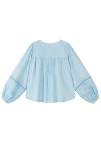 Petite Studio NYC's Elyna Linen Blouse in Sky