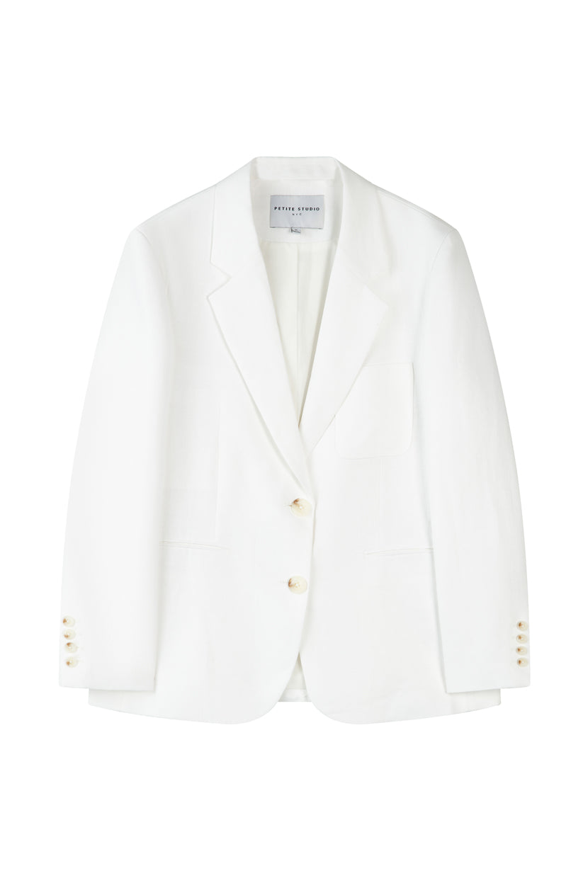 Petite Studio's Kia Linen Blazer in White