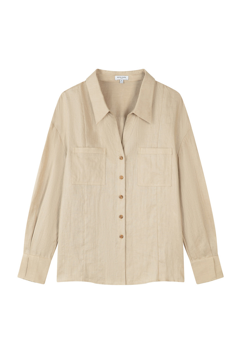 Petite Studio NYC's Benoite Linen Shirt in Ecru