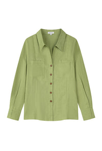 Petite Studio's Benoite Linen Shirt in Olive Green