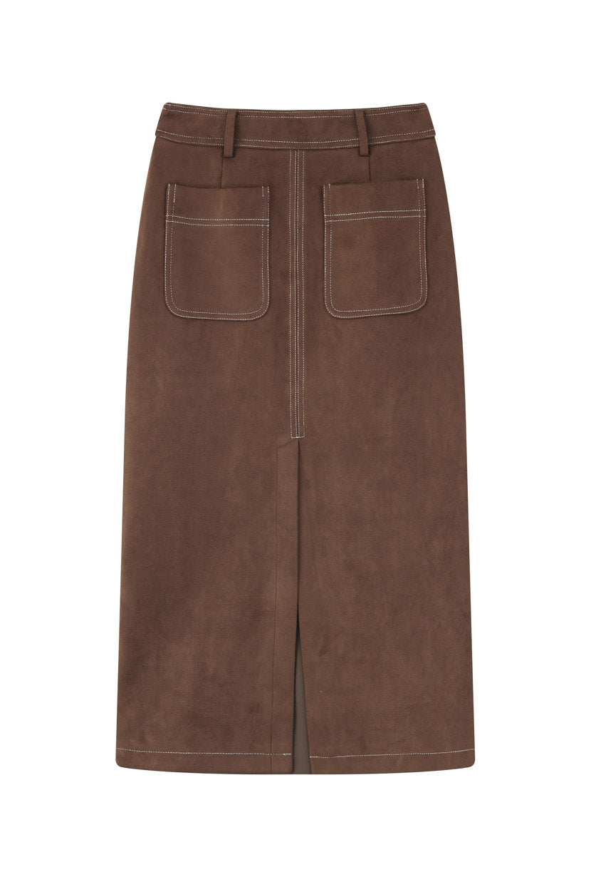 Petite Studio's Debbie Wool Pencil Skirt in Chocolate