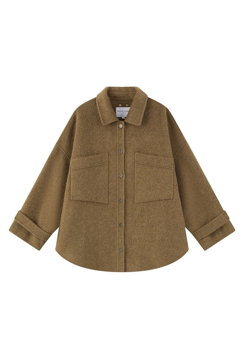 Petite Studio's Newton Oversized Wool Jacket in Olive Brown