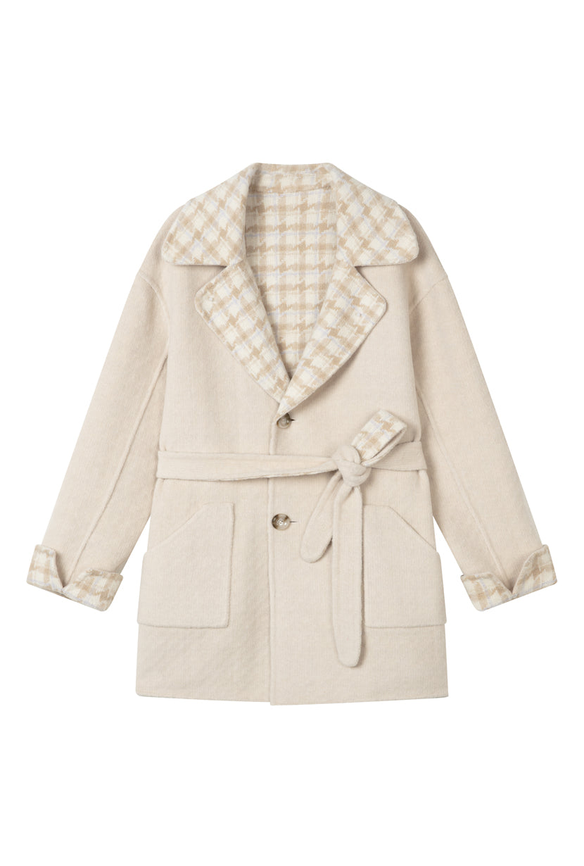 Petite Studio's Edie Reversible Wool Coat in Plaid and Ivory