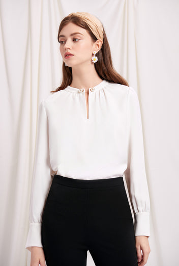 Petite Studio's Buvette Pearl Blouse in Ivory - Women's Fashion