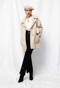 Petite Studio's Edie Reversible Wool Coat in Plaid and Ivory