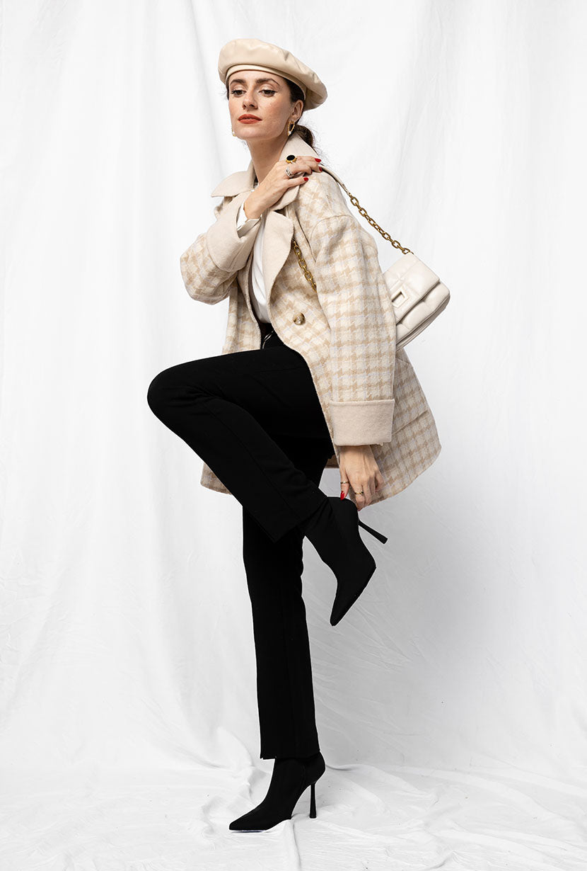 Petite Studio's Edie Reversible Wool Coat in Plaid and Ivory