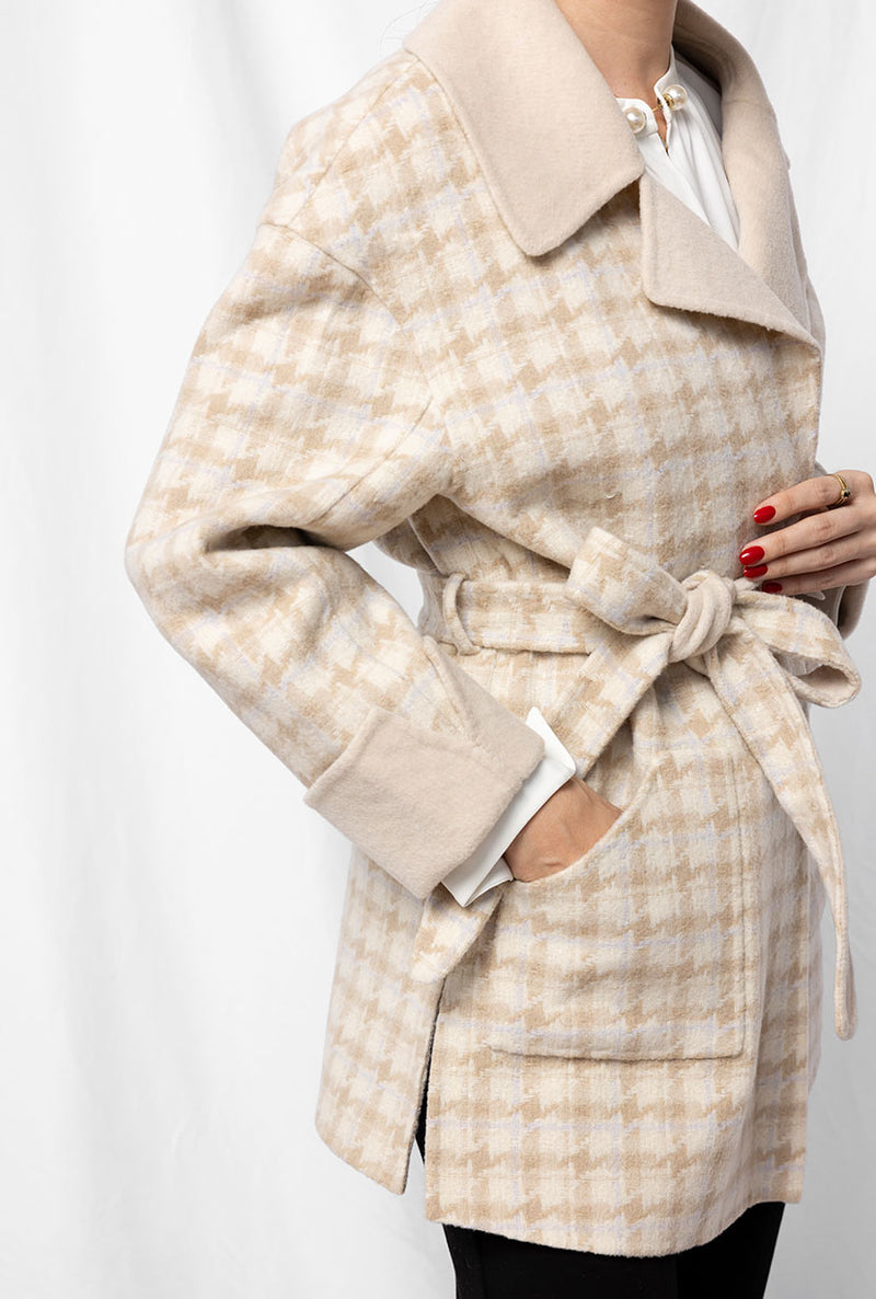 Petite Studio's Edie Reversible Wool Coat in Plaid and Ivory