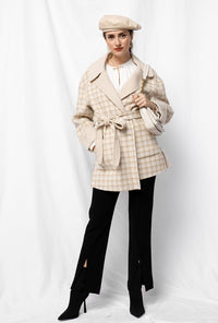 Petite Studio's Edie Reversible Wool Coat in Plaid and Ivory